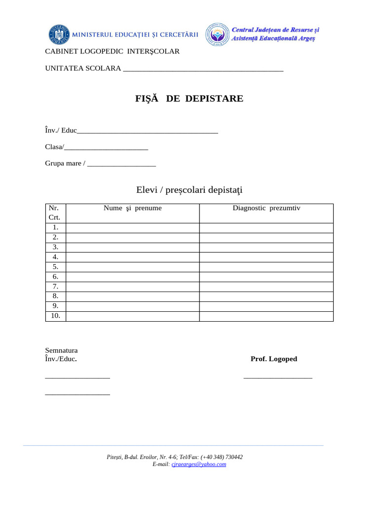 Fisa Depistare La Clasa 2025 2026 | PDF