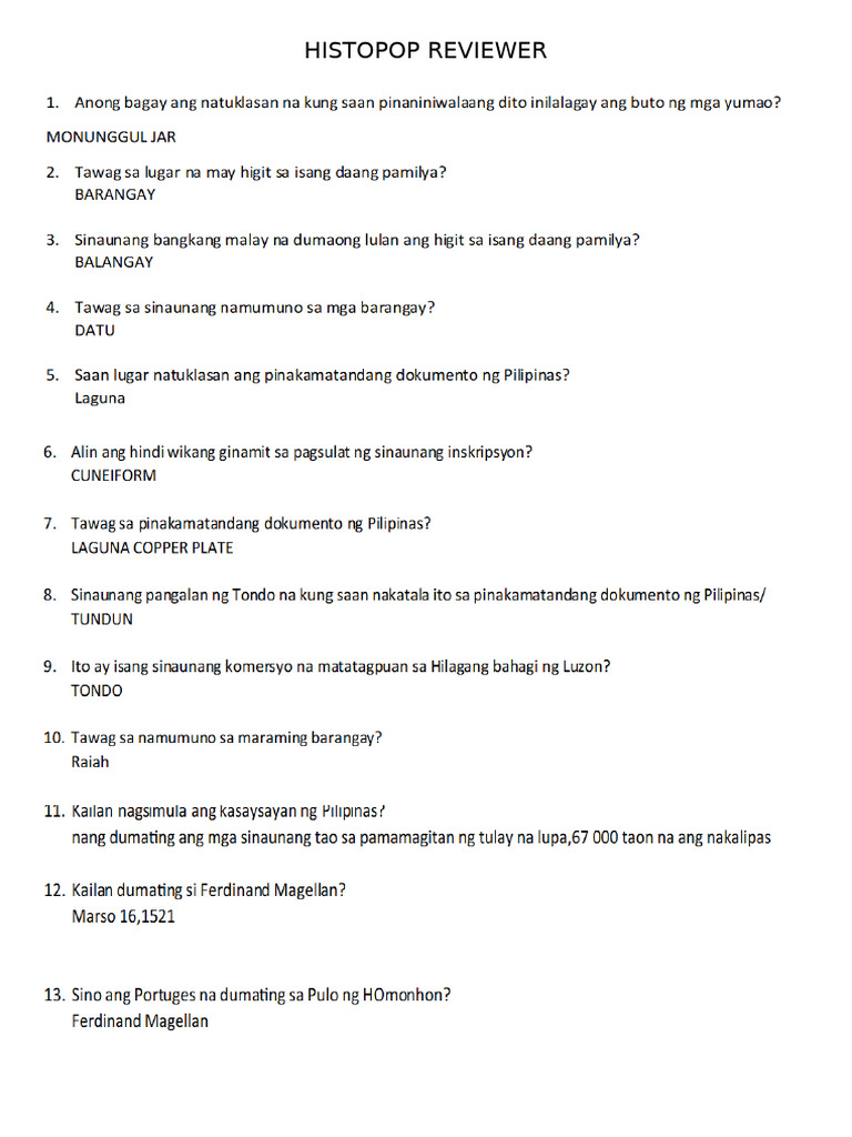 Histopop Reviewer | PDF