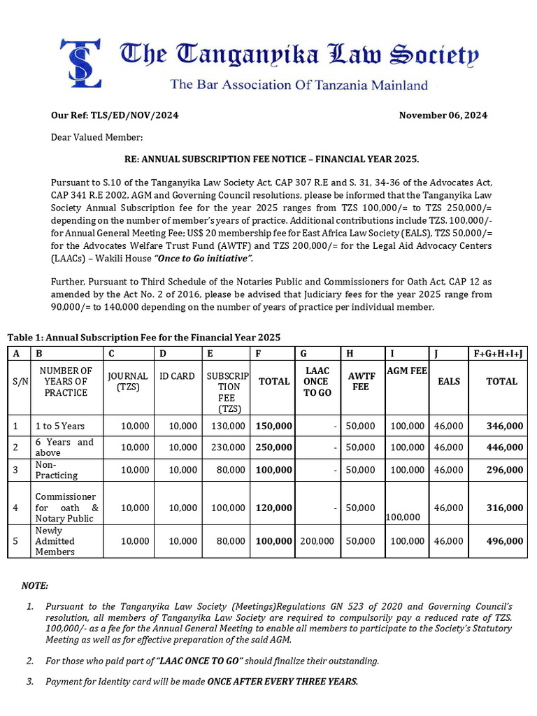 Tls Fee Note 2025 Final | PDF | Tanzania | Payments
