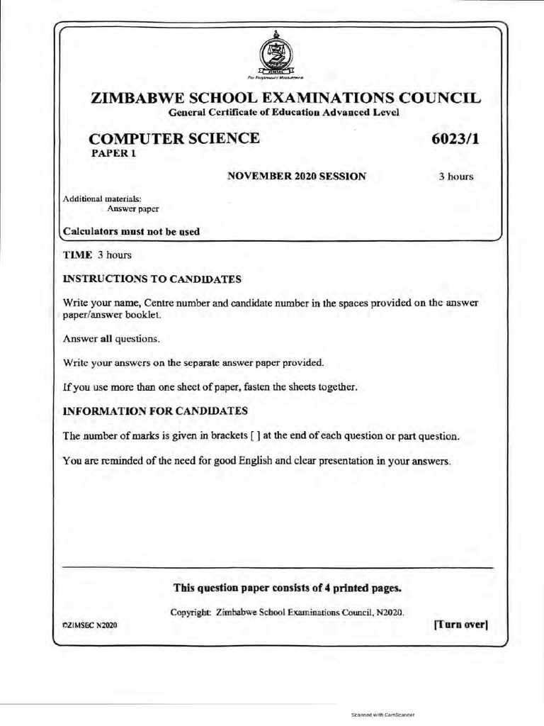 A-Levels Computer Science 2020 | PDF