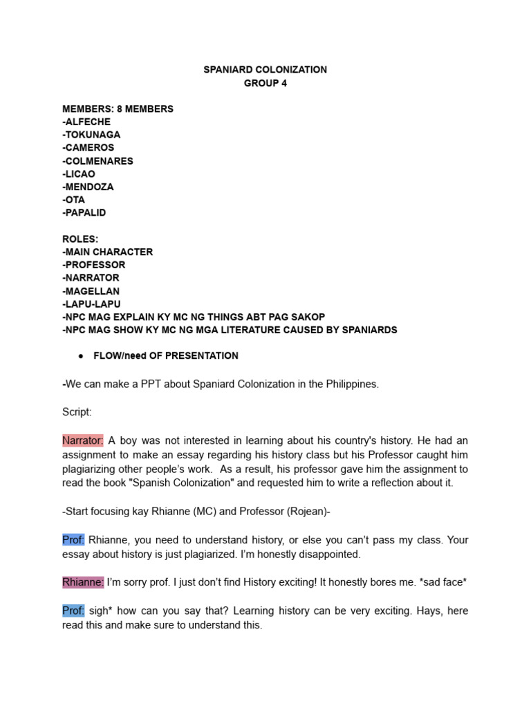 Spaniard Colonization g4 Google Docs | PDF | Philippines | Spanish East ...