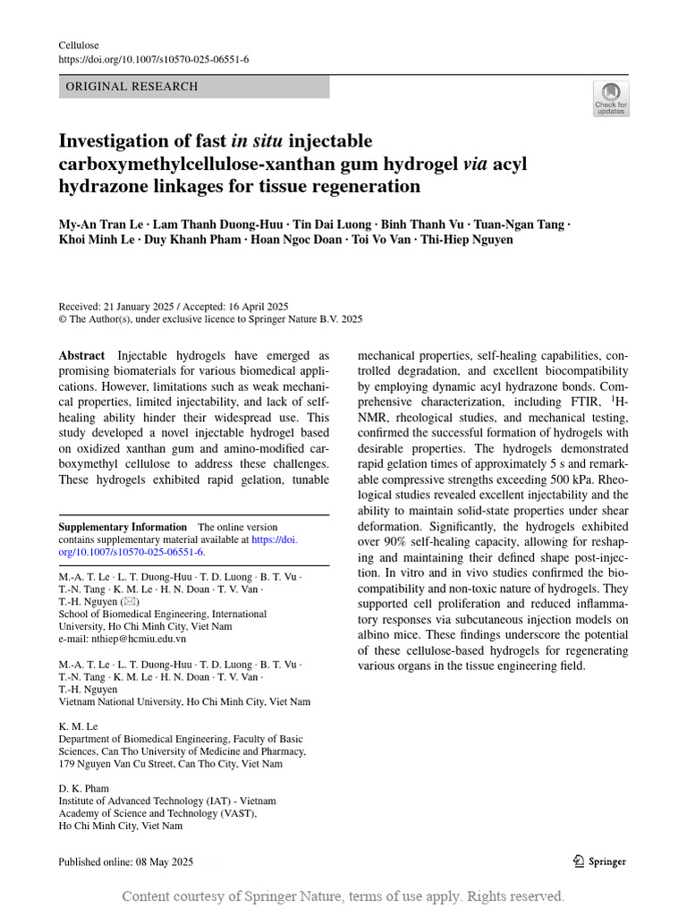 Injectable Hydrogel for Tissue Regeneration | PDF | Gel | Sodium Hydroxide