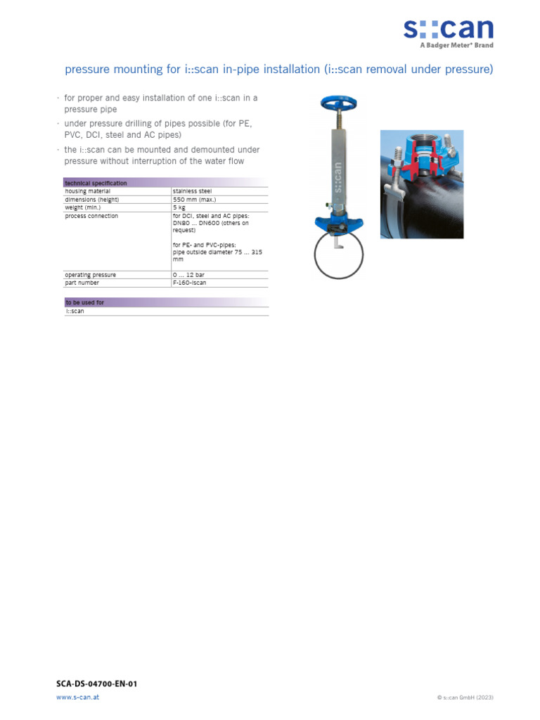 SCADS04700En Pressure Mounting For Iscan InPipe Installation Data