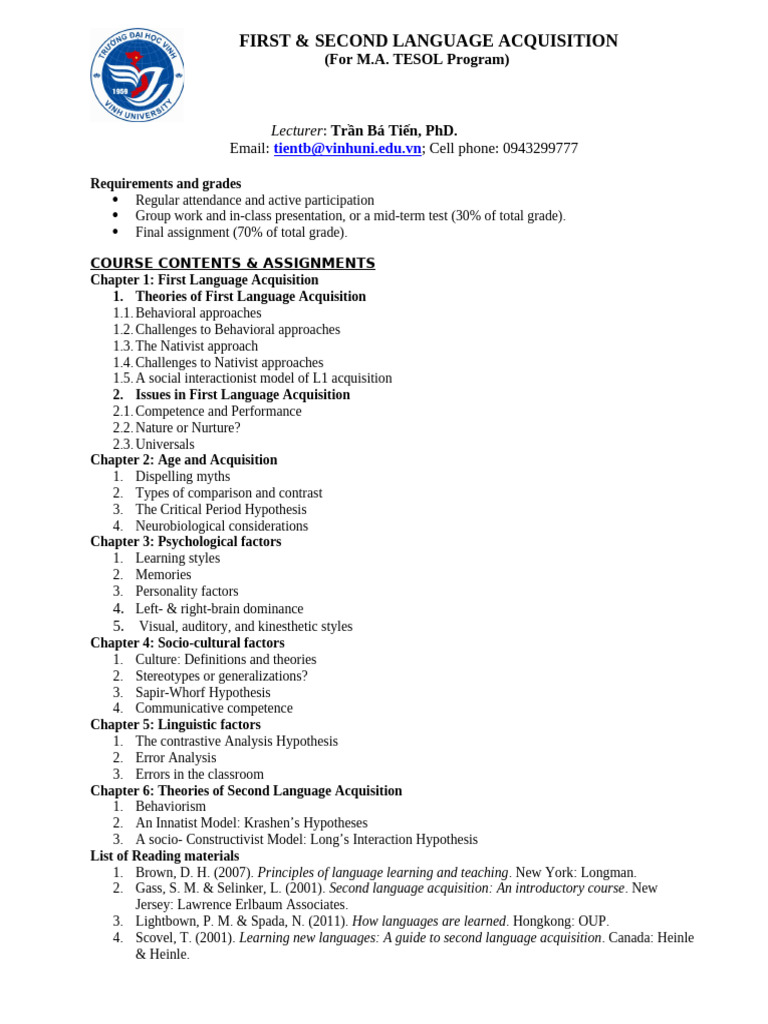 Second L. Acquisition Syllabus | PDF | Second Language | Language ...