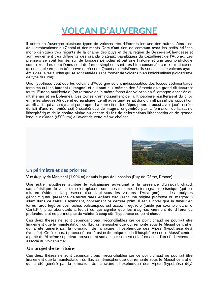 Volcans d'Auvergne : diversité et formation | PDF | Volcan | Crevasse