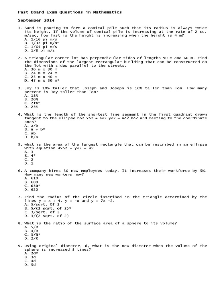 Past Mathematics Board Exam Questions | PDF | Ellipse | Area