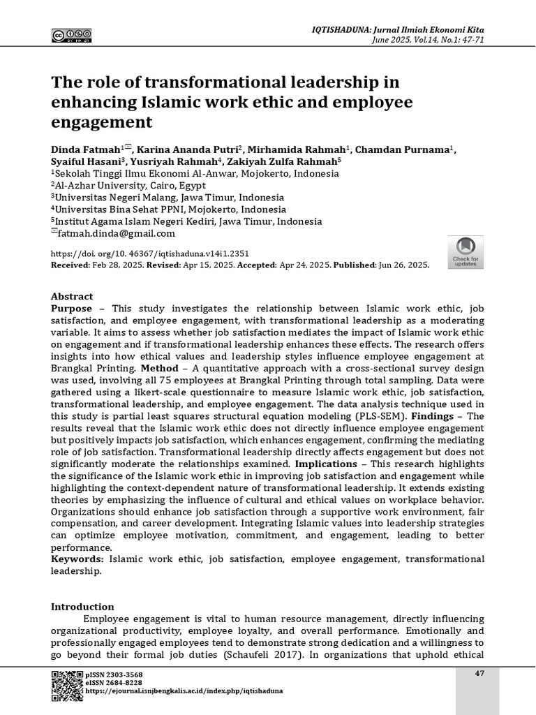 The Role of Transformational Leadership in Enhanci | PDF | Job ...