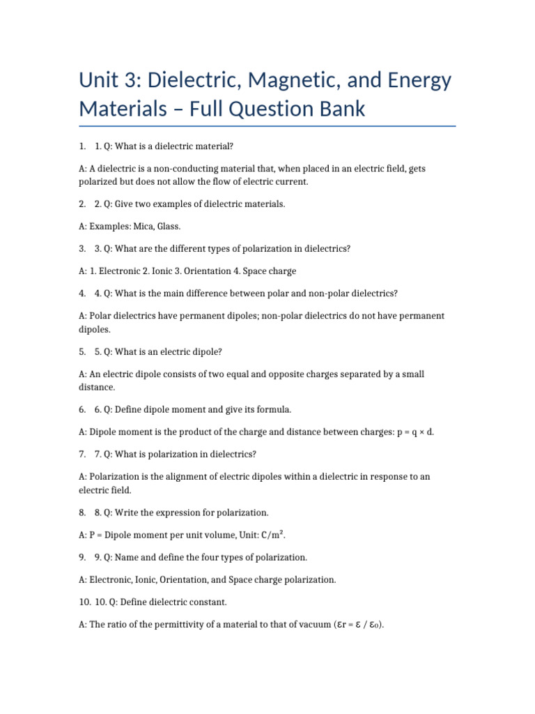 Dielectric and Magnetic Materials Q&A | PDF | Dielectric | Ferroelectricity