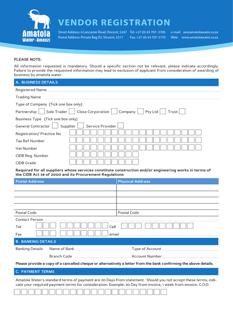 AW Vendor Registration Forms Web | PDF | Pipe (Fluid Conveyance) | Business