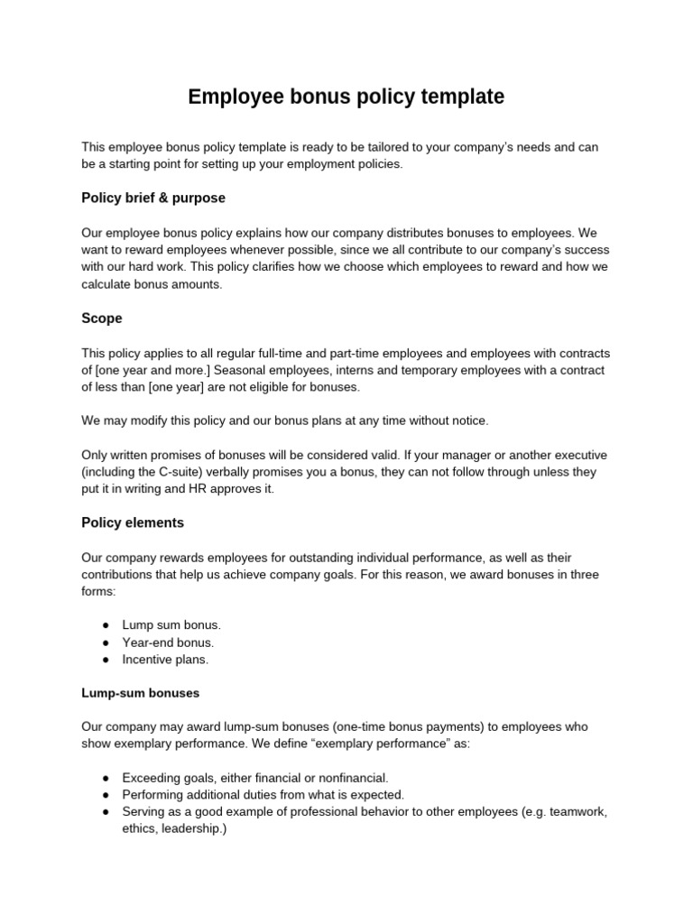 Employee Bonus Policy Template | PDF | Employment | Incentive