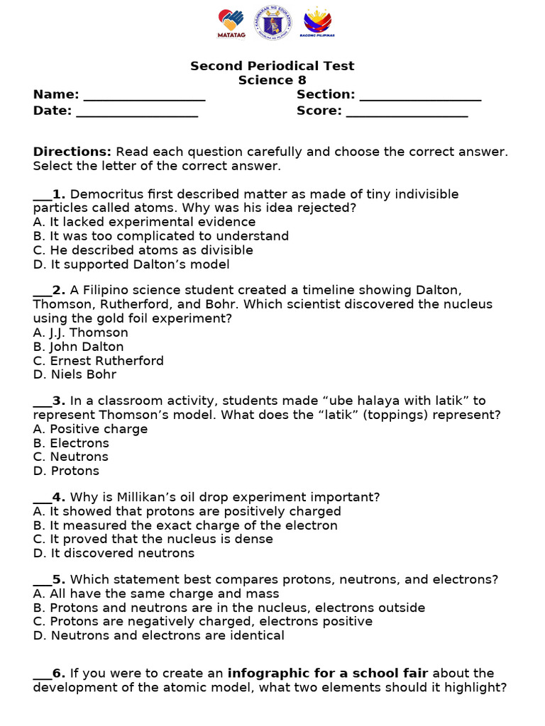 Science - 8-Q2-Pisa-Based-Periodical-Exam | PDF | Periodic Table ...