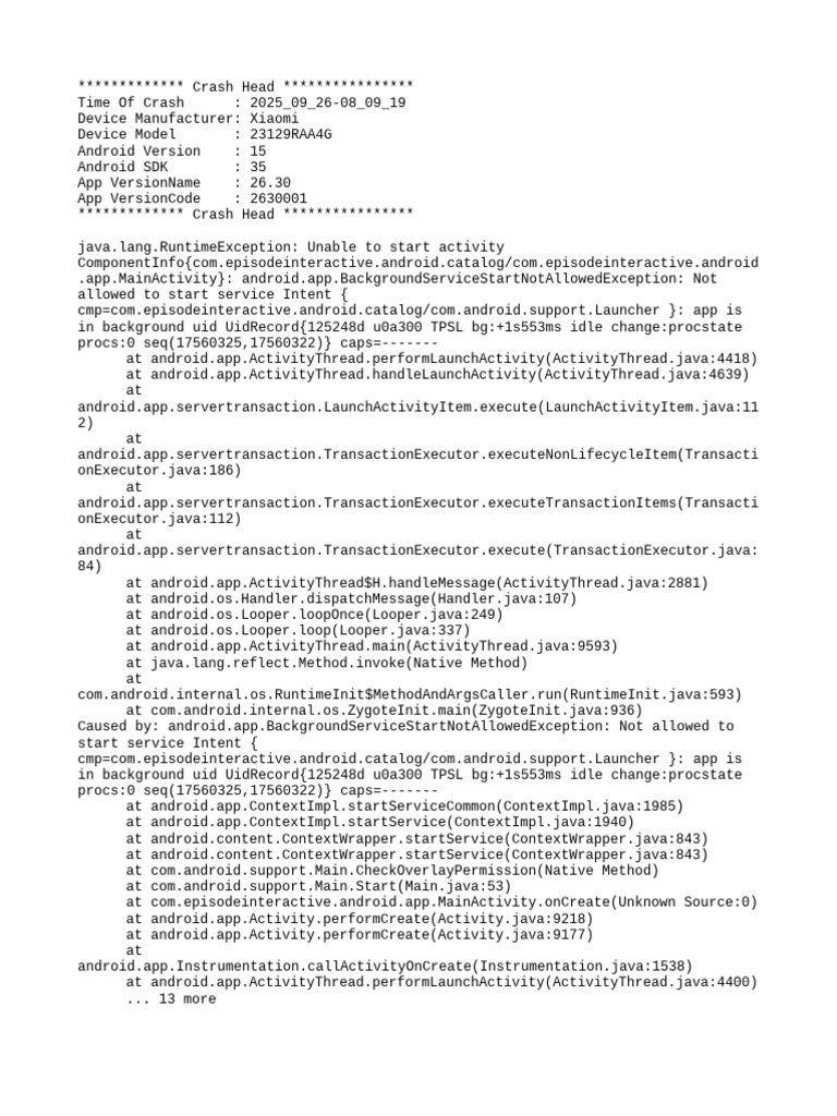 Xiaomi App Crash Log Analysis | PDF | Android (Operating System) | Software