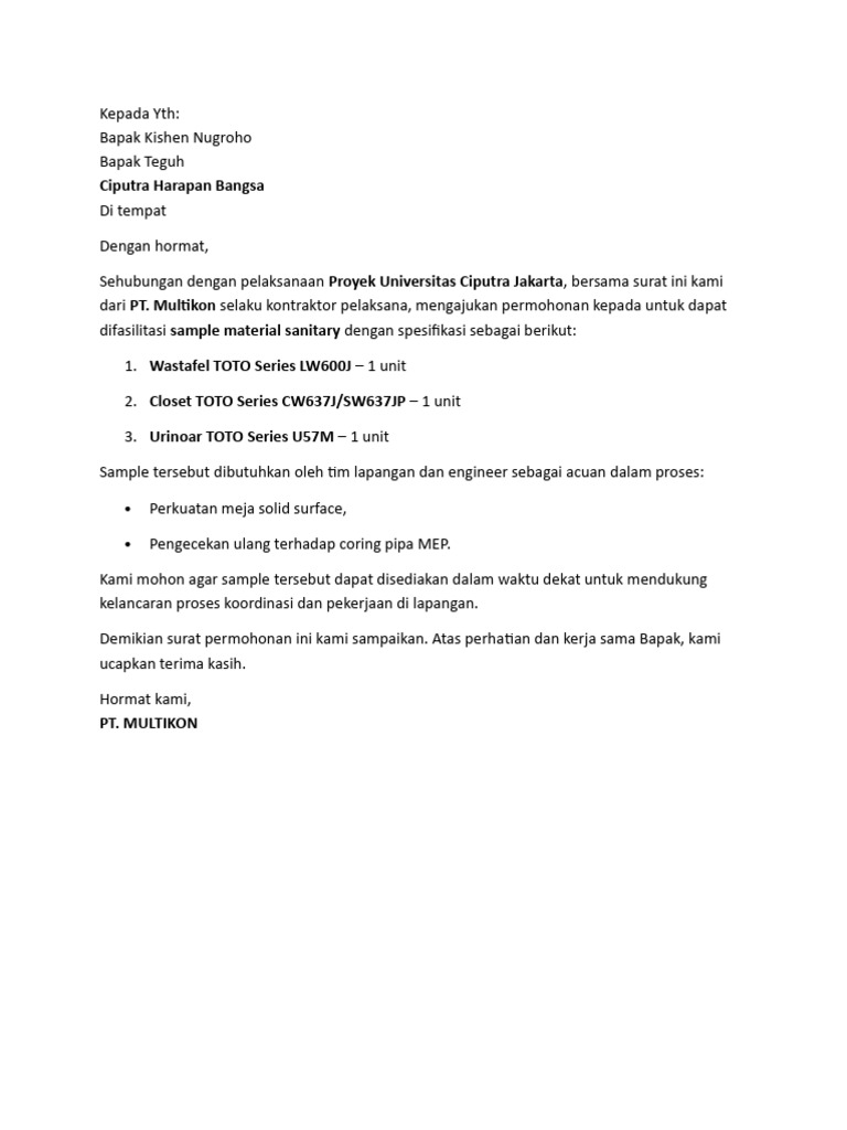 21102025 Surat Permintaan Sanitary Sample | PDF
