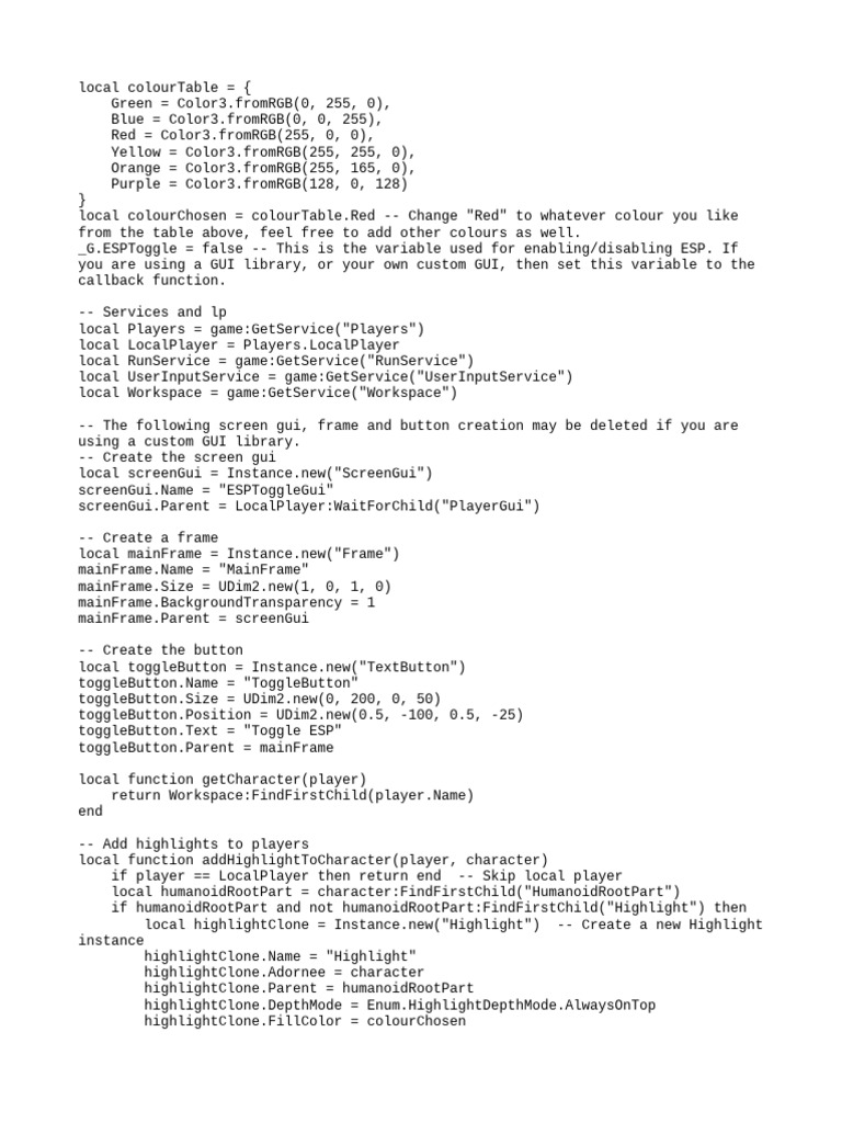ESP Toggle Script for Roblox Game | PDF | Software Development ...