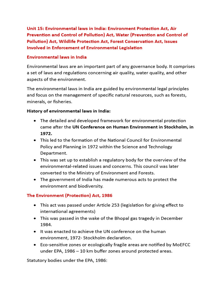 Overview of Environmental Laws in India | PDF | Environmental Law ...