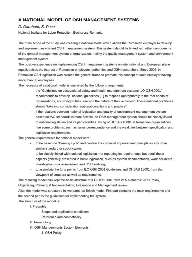 P023 A National Model For OSH Management Systems | PDF | Occupational ...