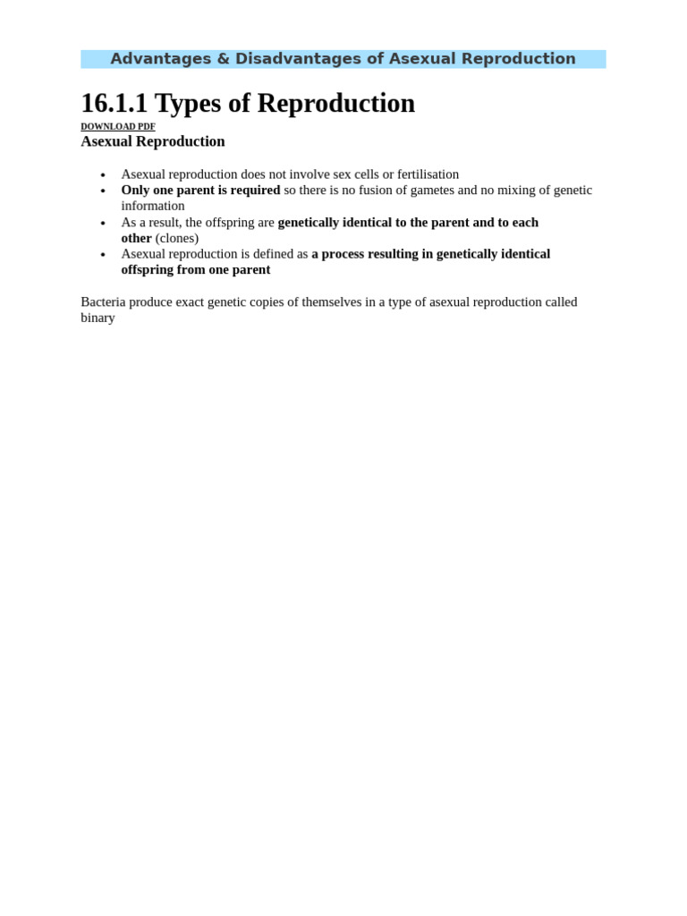 16 .1 Reproducction Sexual and Asexual | PDF | Sexual Reproduction ...