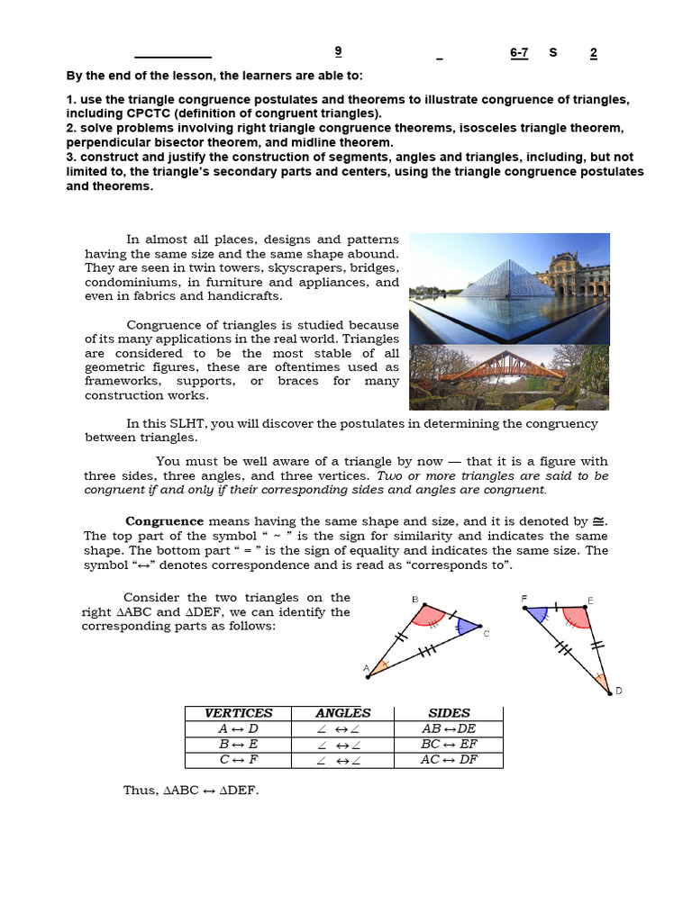 Triangle Congruence Theorems Explained | PDF | Perpendicular | Triangle