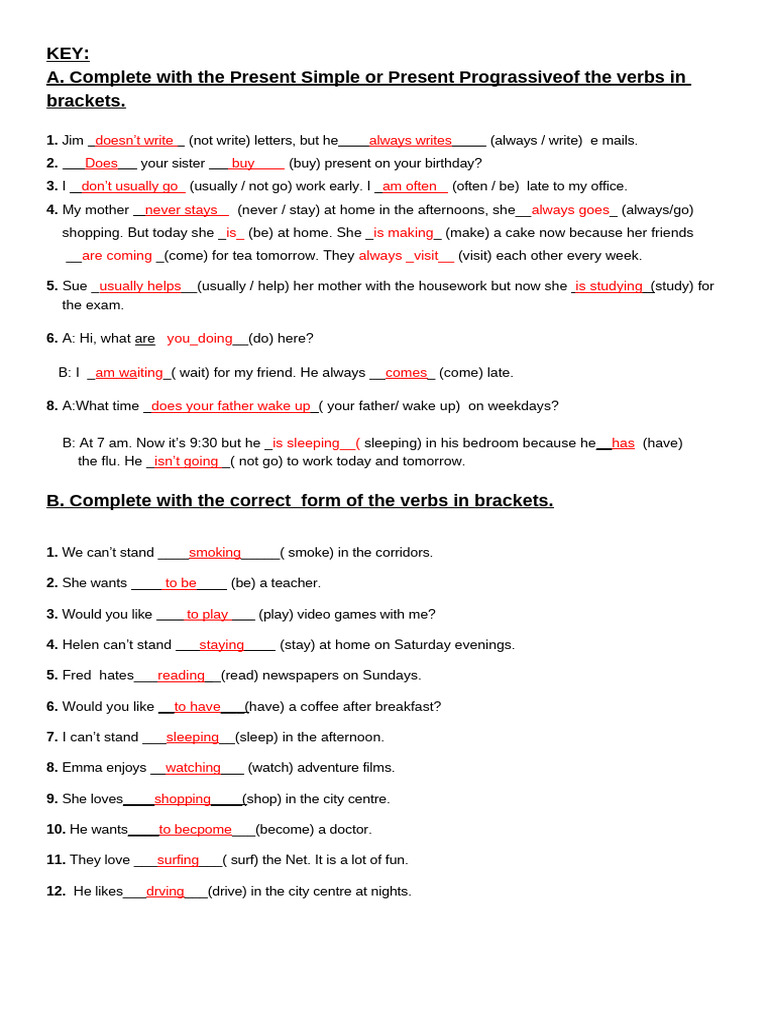 13-14 Present Simple & Continuous 2 KEY | PDF | Chess Theory | Chess
