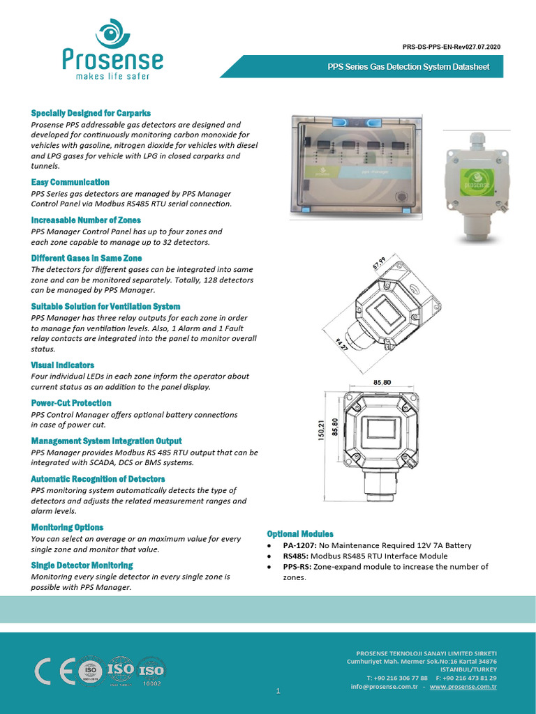 PPS Series Gas Detection System Datasheet | PDF | Sensor | Equipment