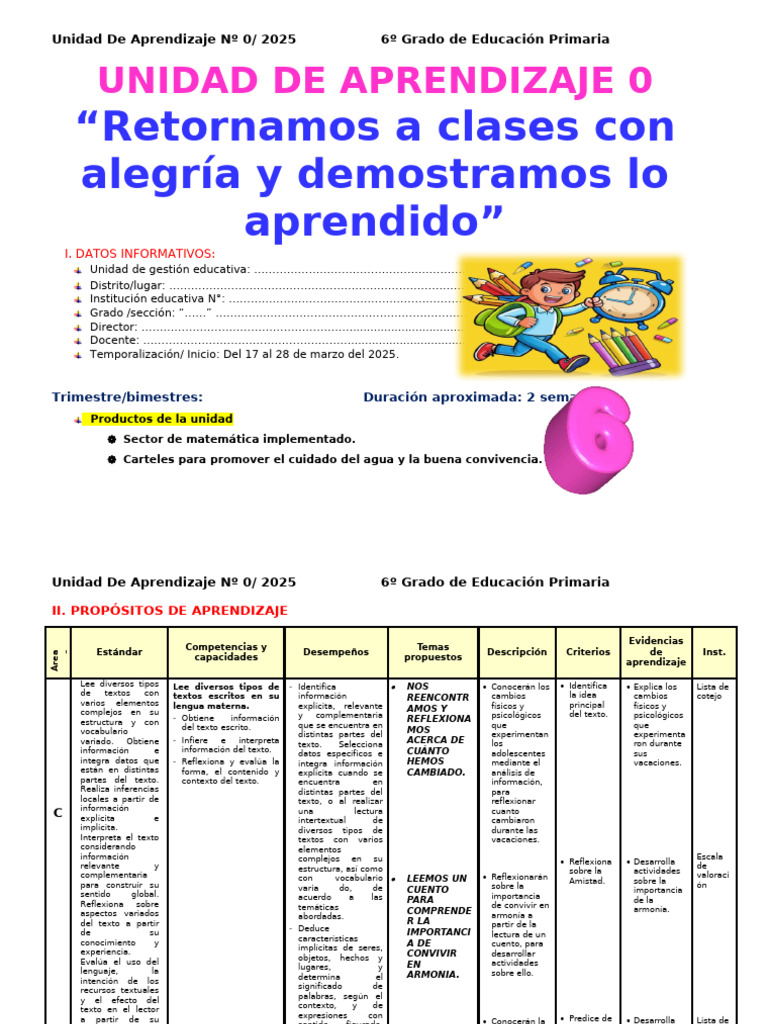 Unidad de Aprendizaje 6º Grado 2025 | PDF | Aprendizaje | Decimal