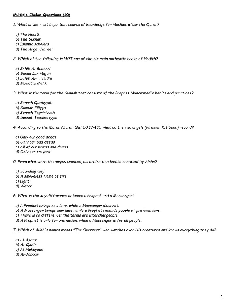 Islamic Knowledge Quiz: Hadith & Faith | PDF | Prophets And Messengers ...