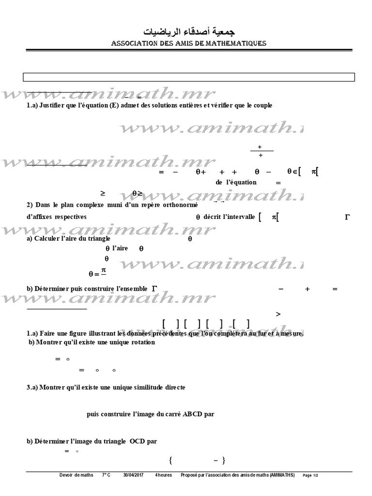 Devoir de maths 7C - 30 avril 2017 | PDF | Fonction (Mathématiques ...