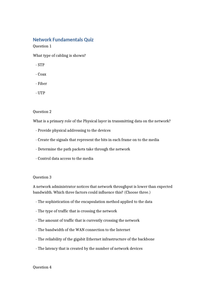 Networking Fundamentals Quiz Insights | PDF | Computer Network ...