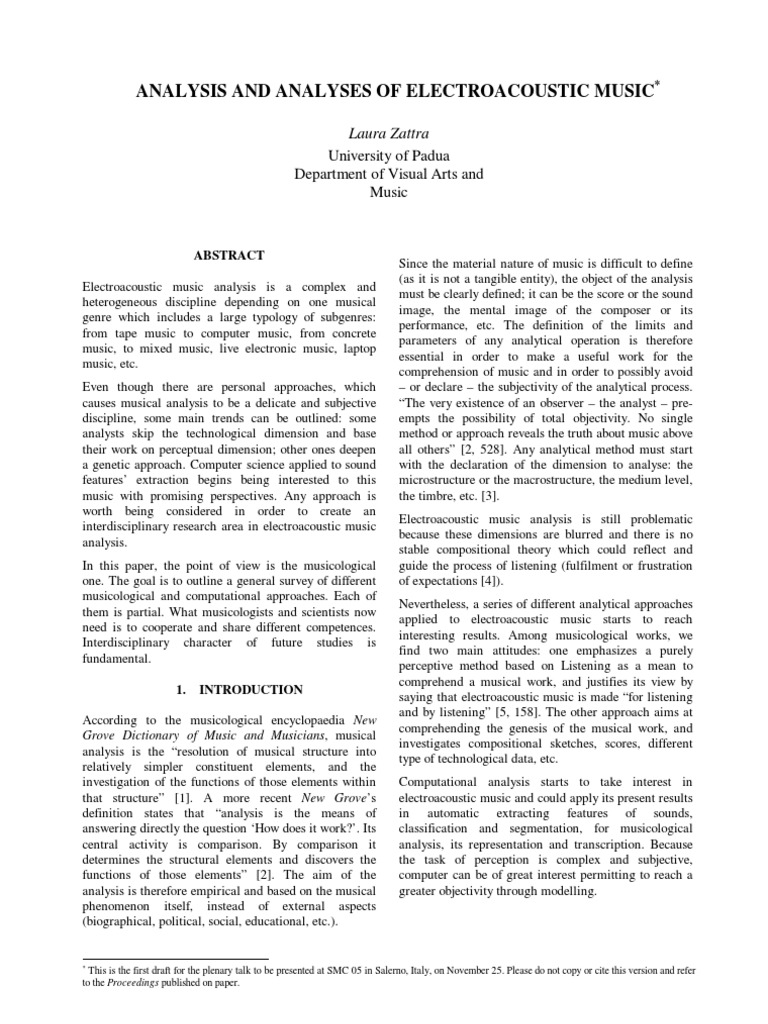 Analysis and Analyses of Electroacoustic Music | PDF | Musicology | Sound