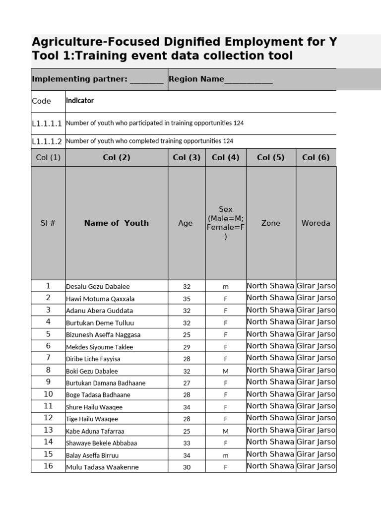 Youth Training Data Collection Tool | PDF