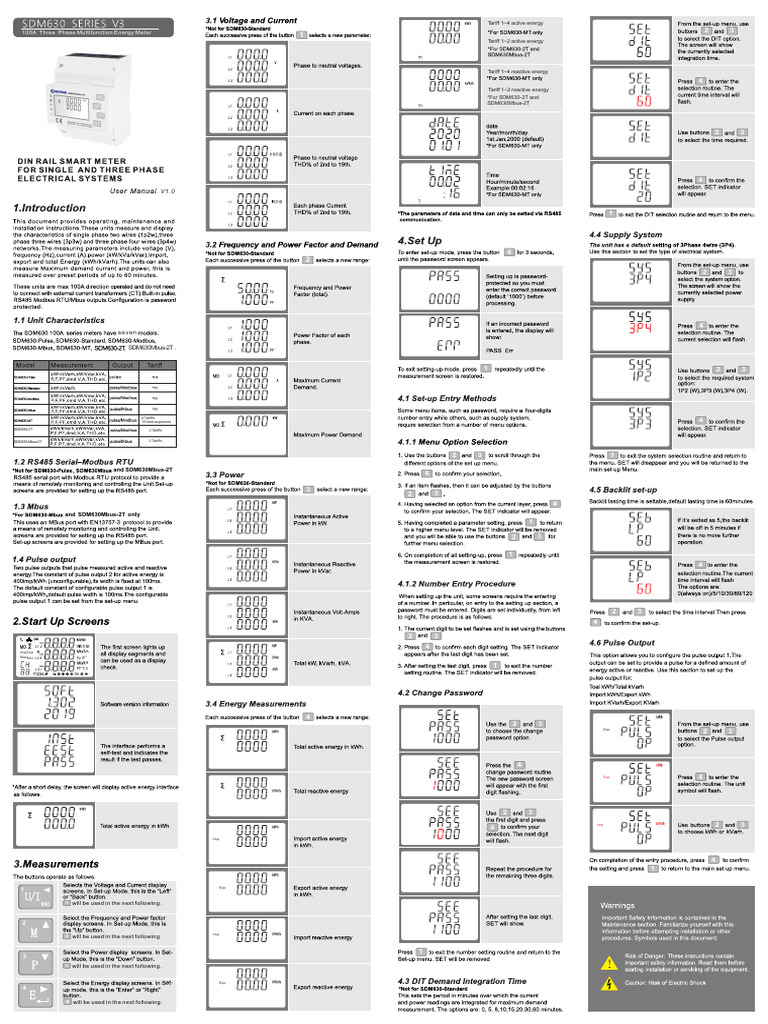 Eastron SDM630 Modbus V3 Manual | PDF | Electrical Engineering ...