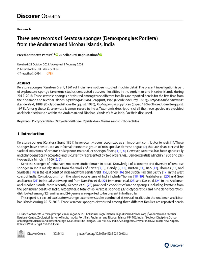 Three New Records of Keratosa Sponges Demospongiae | PDF | Sponge ...