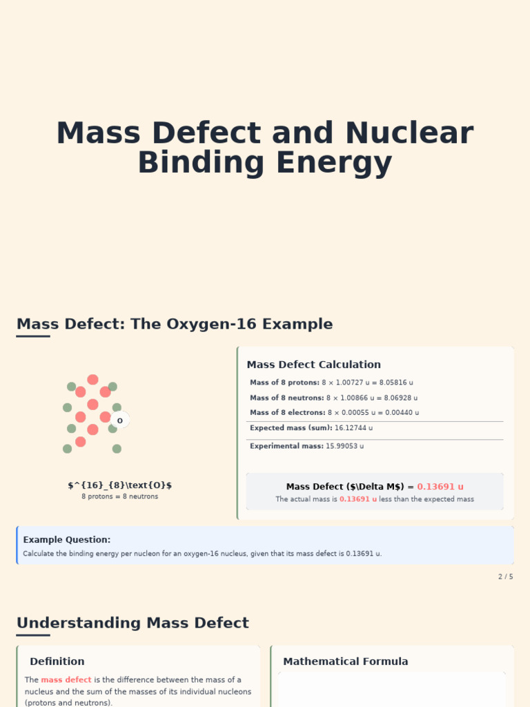 Oxygen-16 Mass Defect & Binding Energy | PDF | Atomic Nucleus | Neutron
