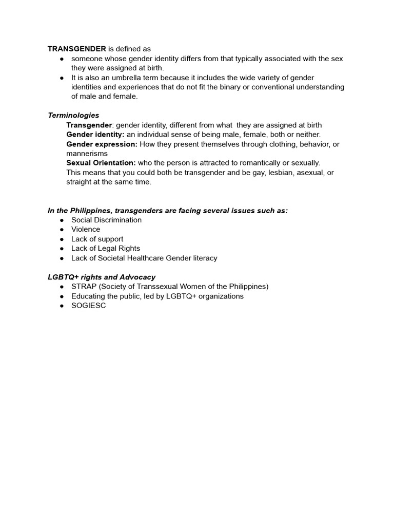 Understanding Transgender Identity and Issues | PDF