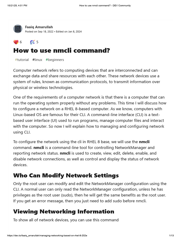 Configure Network with nmcli on RHEL 8 | PDF | Ip Address | Computer ...