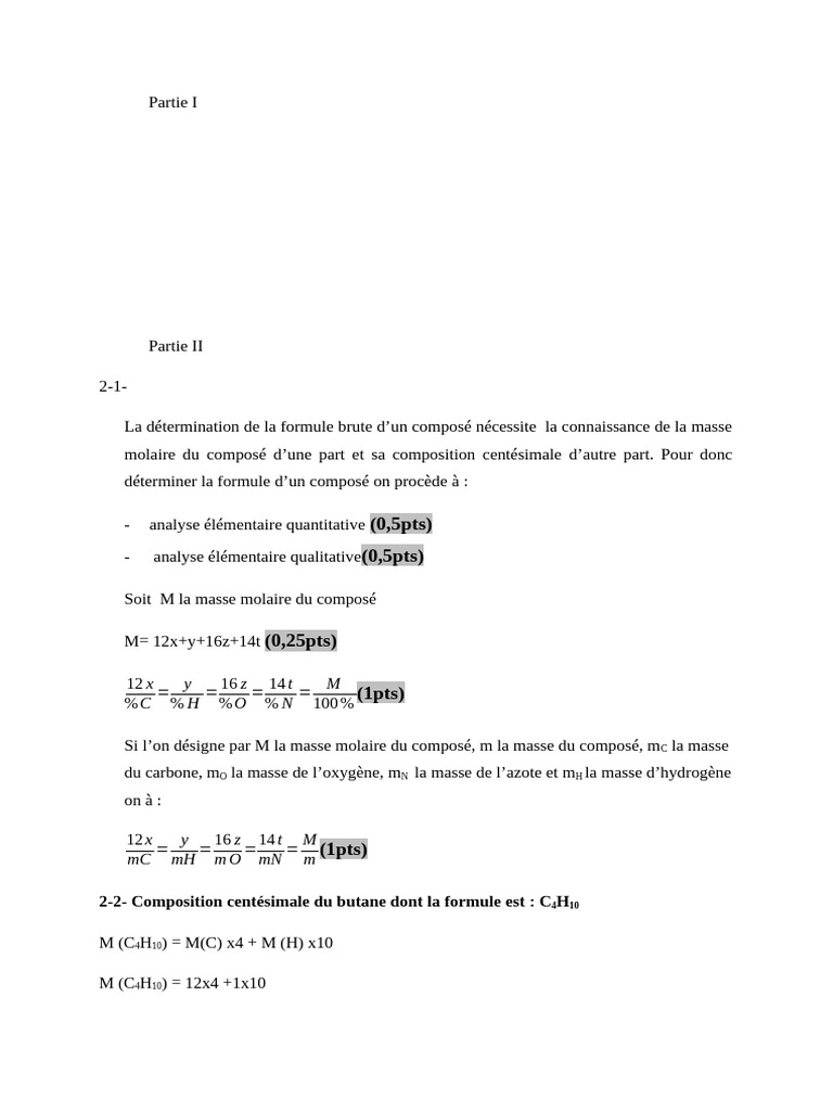 Détermination de la formule brute et composition du butane | PDF
