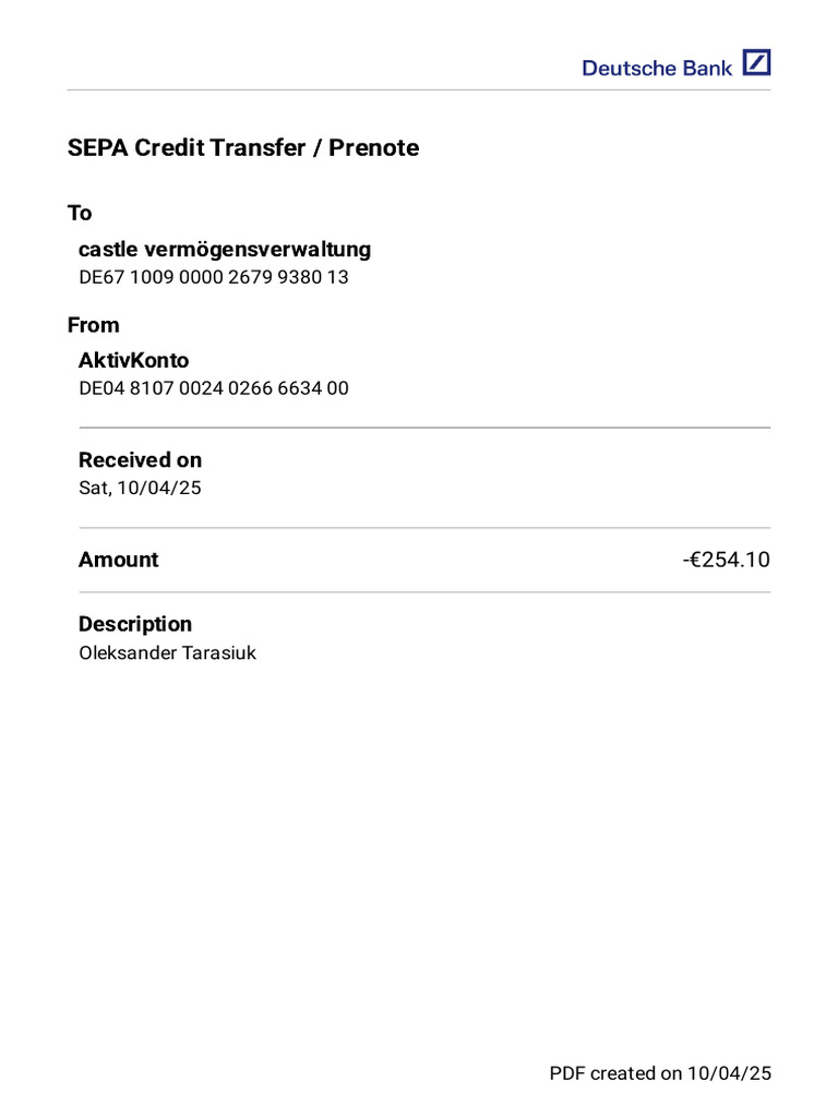 SEPA Credit Transfer Details | PDF
