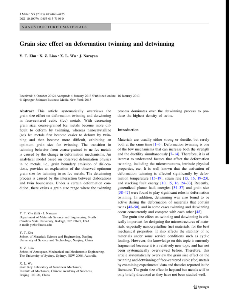 Grain Size Impact on Twinning in Fcc Metals | PDF | Dislocation ...