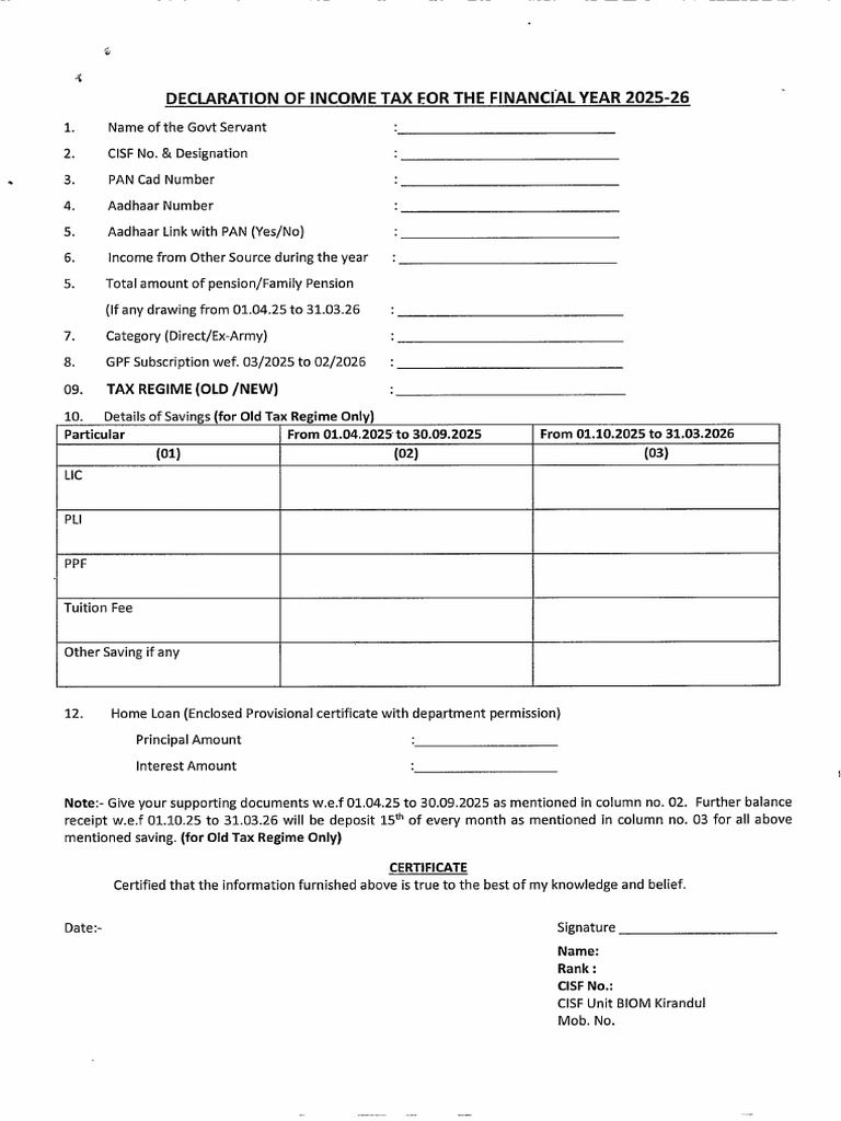 New Income Tax Declaration Form | PDF