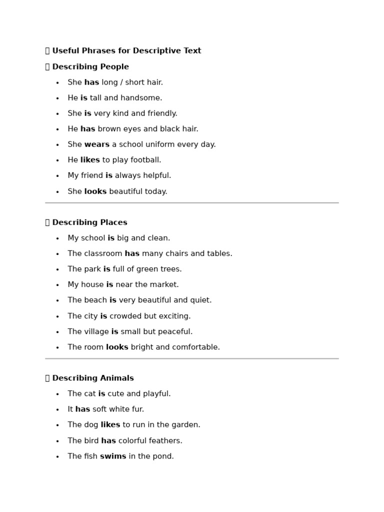 ? Useful Phrases For Descriptive Text | PDF