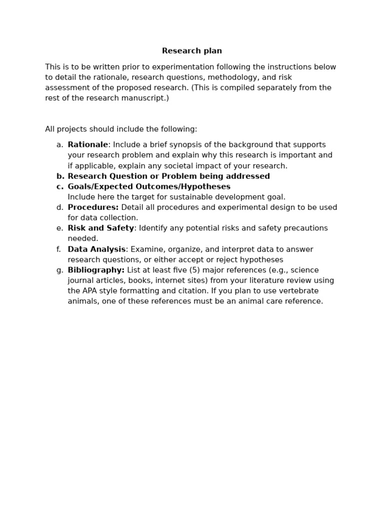 Research Plan Format. | PDF