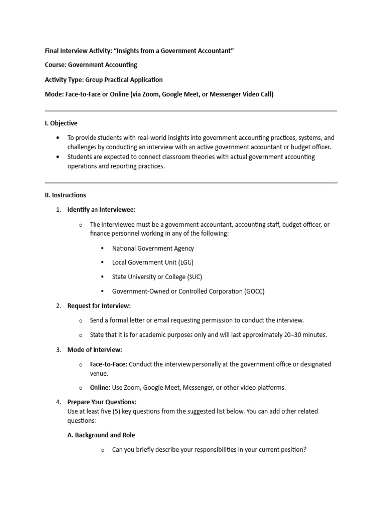 Government Accounting Interview Activity | PDF