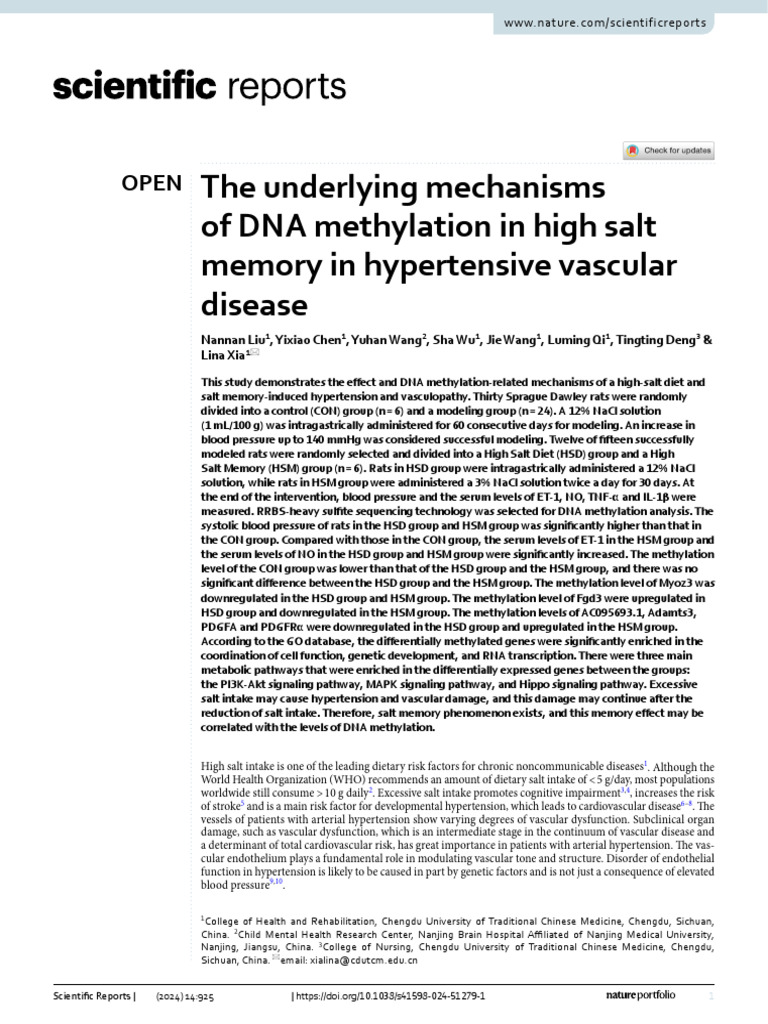 DNA Methylation in High Salt Hypertension | PDF | Inflammation ...