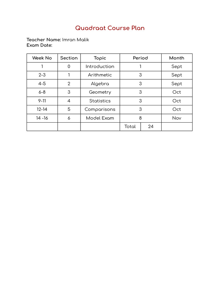 Quadraat Course Plan | PDF | Mathematics | Elementary Geometry