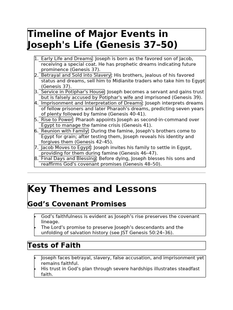 Joseph's Life: Key Events and Lessons | PDF