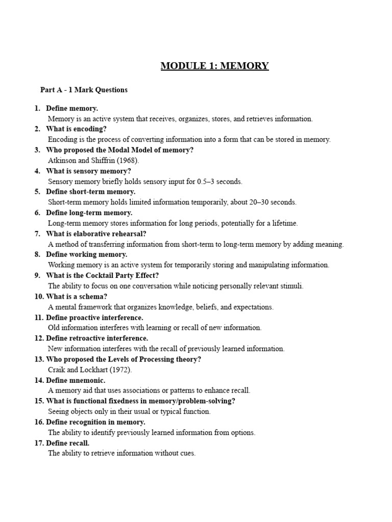 Understanding Memory: Key Concepts and Models | PDF | Memory | Heuristic