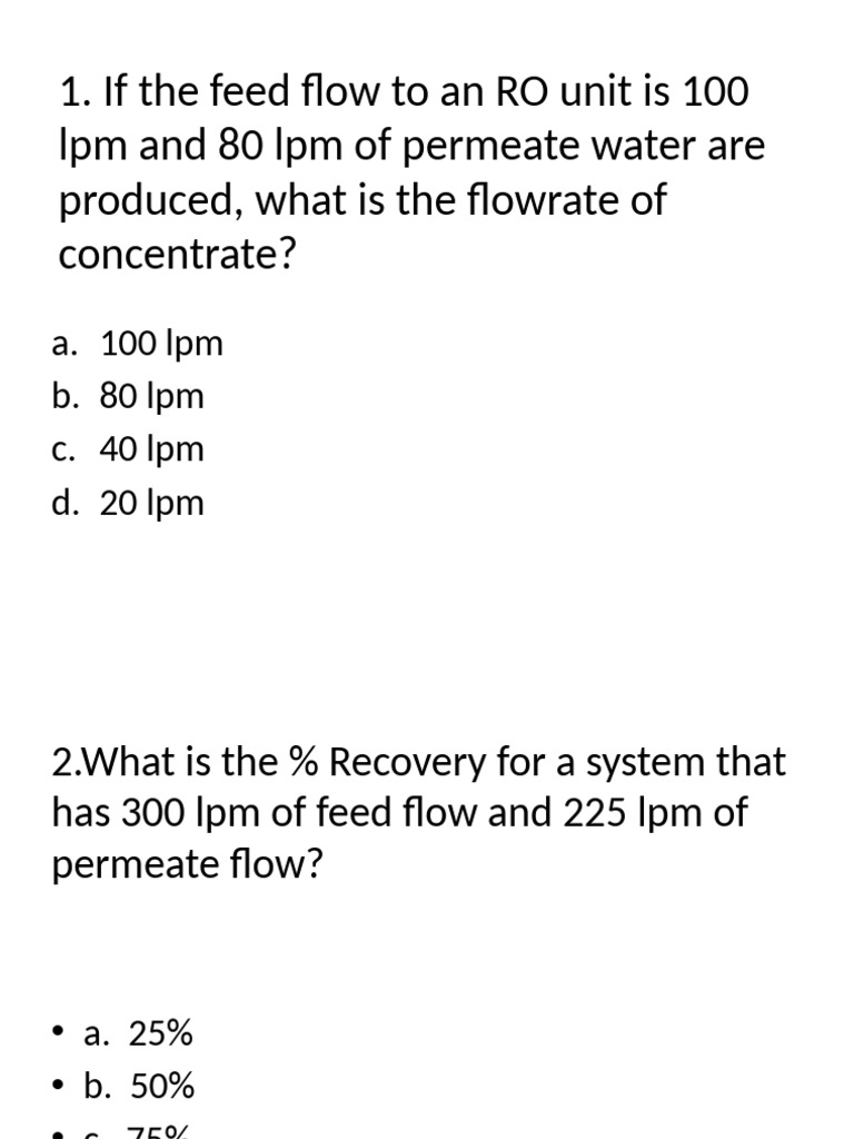 RO System Performance Assessment Quiz | PDF | Membrane | Chemistry