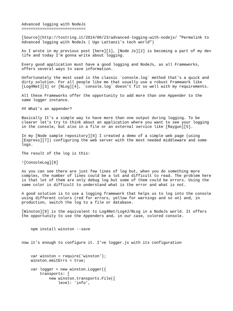 Advanced Node.js Logging Techniques | PDF | Computer Programming ...