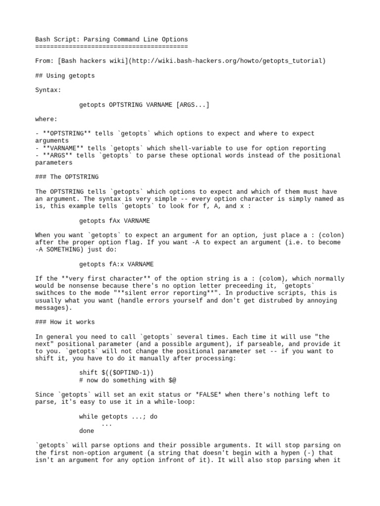 Bash Options Parsing with getopts | PDF | Parameter (Computer ...