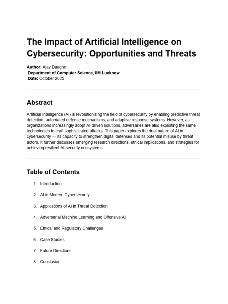 AI's Role in Cybersecurity: Risks & Rewards | PDF | Artificial ...